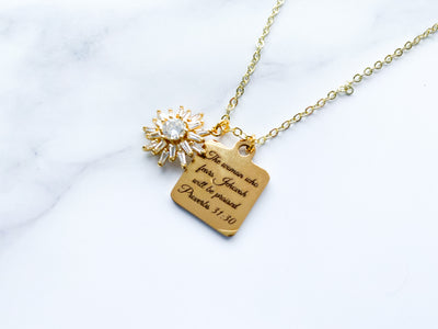 The Woman Who Fears Jehovah Will Be Praised Rhinestone Gold Necklace - GINGERS
