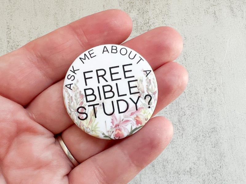 Ask Me About A Free Bible Study Pins - Vintage Floral - GINGERS