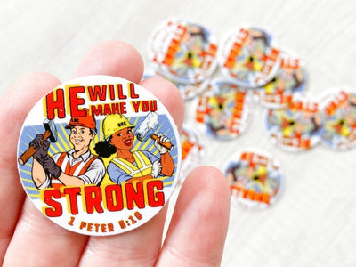 LDC DRC Volunteer Hard Hat Sticker - He Will Make You Strong - GINGERS